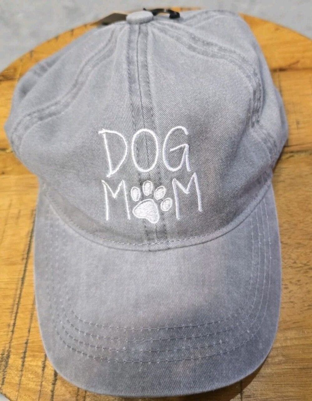 NWT Dog Mom Baseball Trucker Hat Cap Embroidered Gray White Letter Adj Backstrap